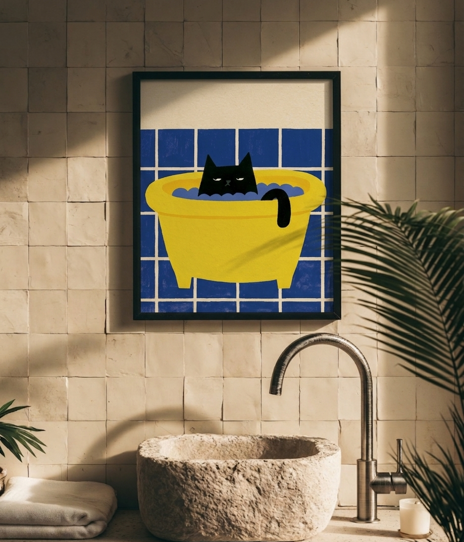 Kitty In Bathtub Print
