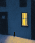 Black Cat In Front Of Window Print