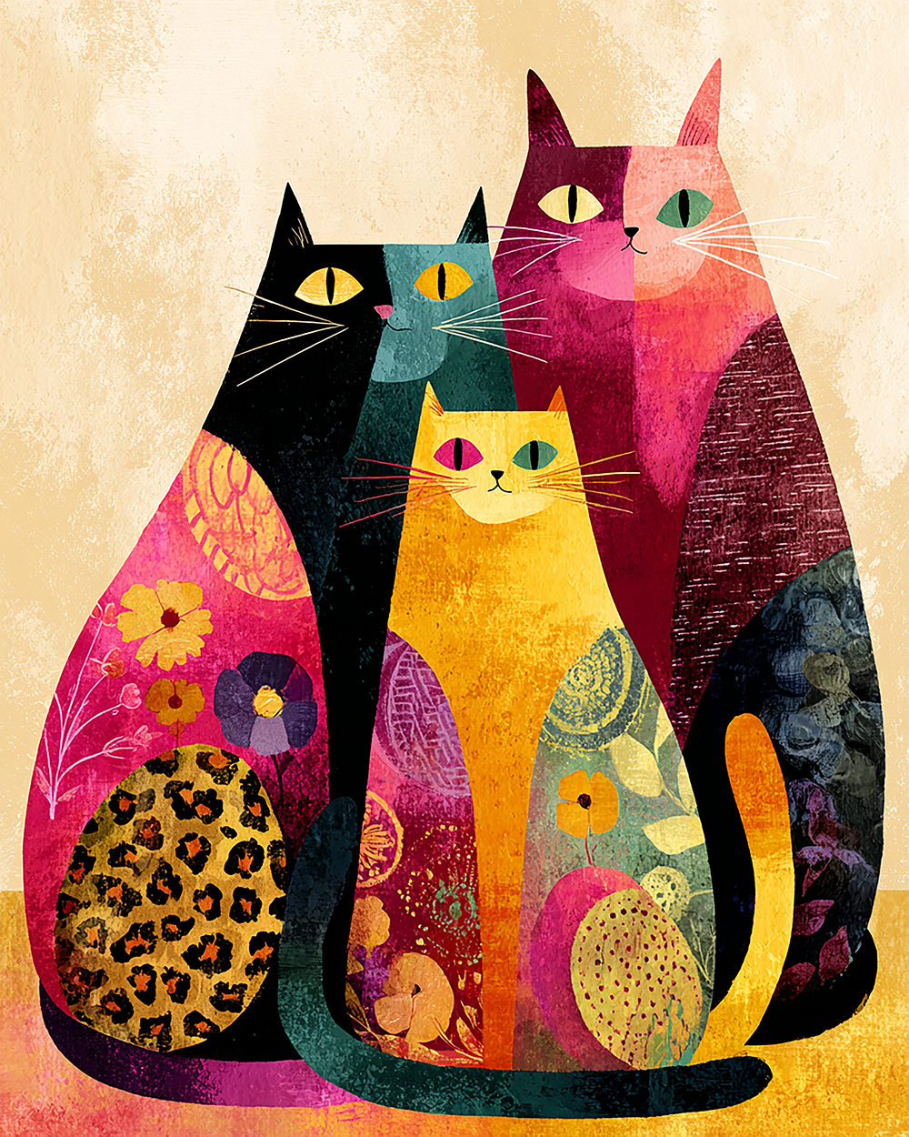 Patchwork Cats Print