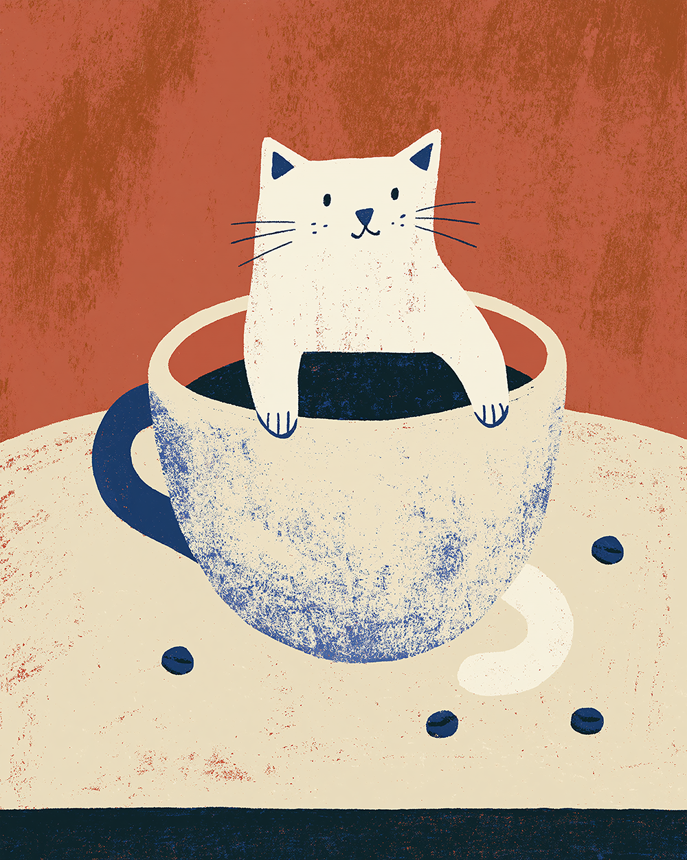 Teacup Cat Illustration Print