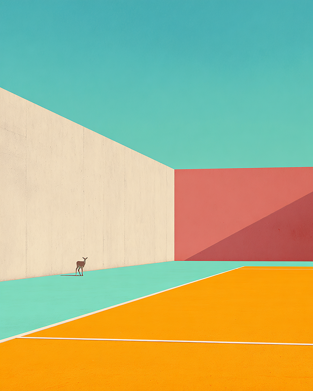 Minimal Deer On Colorblock Field Print